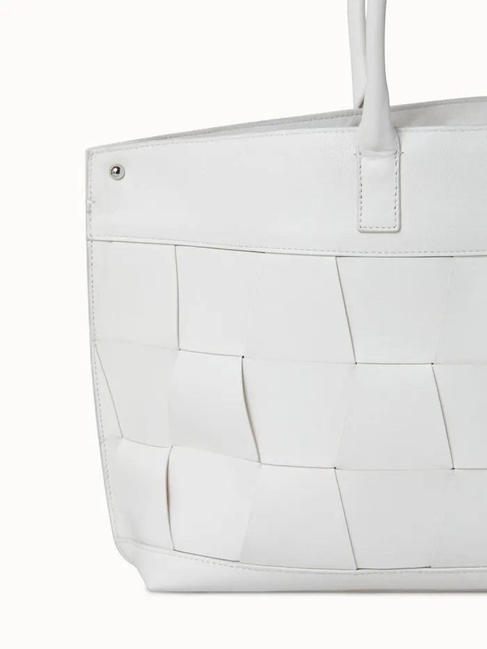 Small Ai Messenger Bag In Braided Leather Trapezoids White Women Akris Top Handle Bags
