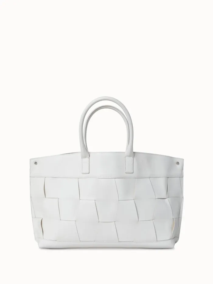 Small Ai Messenger Bag In Braided Leather Trapezoids White Women Akris Top Handle Bags