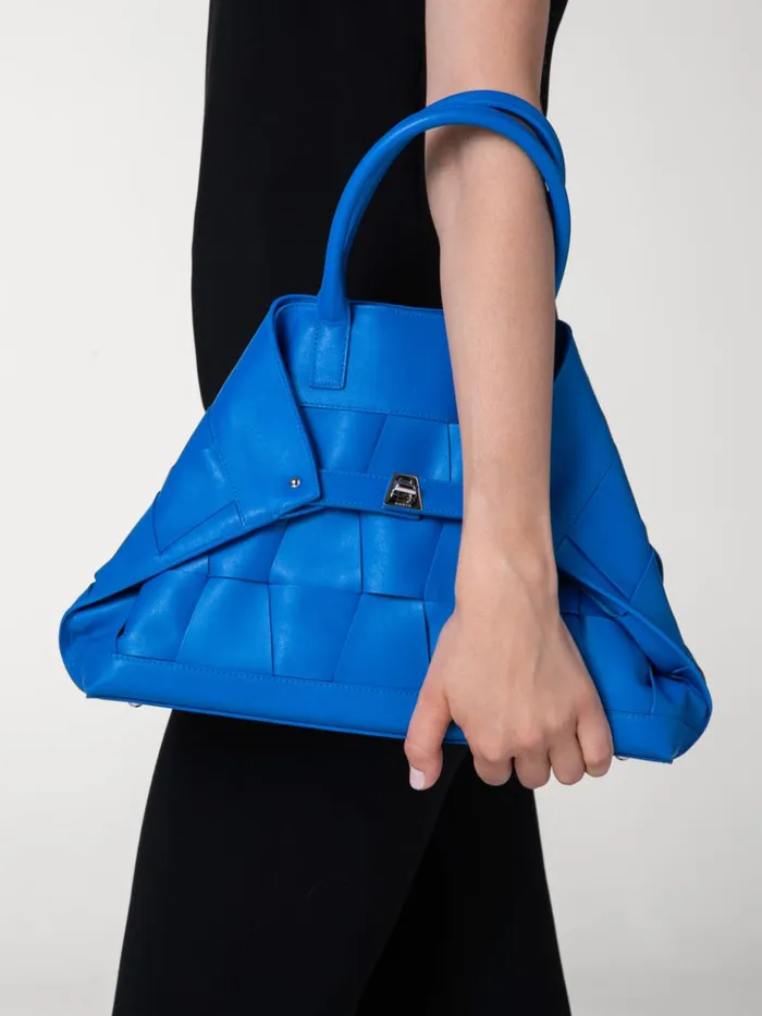 Small Ai Messenger Bag In Braided Trapezoids Leather Regatta Women Akris Top Handle Bags