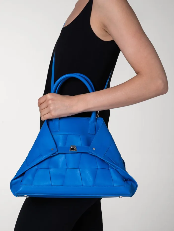 Small Ai Messenger Bag In Braided Trapezoids Leather Regatta Women Akris Top Handle Bags