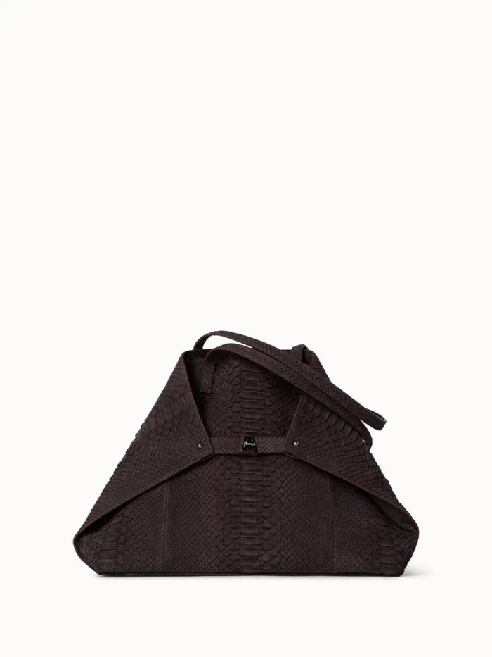 Small Ai Shoulder Bag In Suede Python Leather Mocca Women Akris Tote Bags
