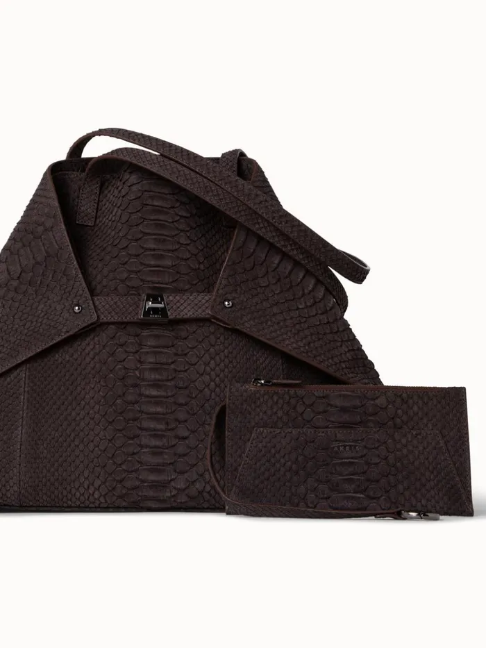 Small Ai Shoulder Bag In Suede Python Leather Mocca Women Akris Tote Bags