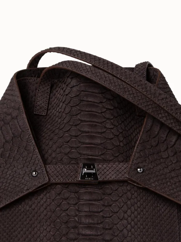 Small Ai Shoulder Bag In Suede Python Leather Mocca Women Akris Tote Bags