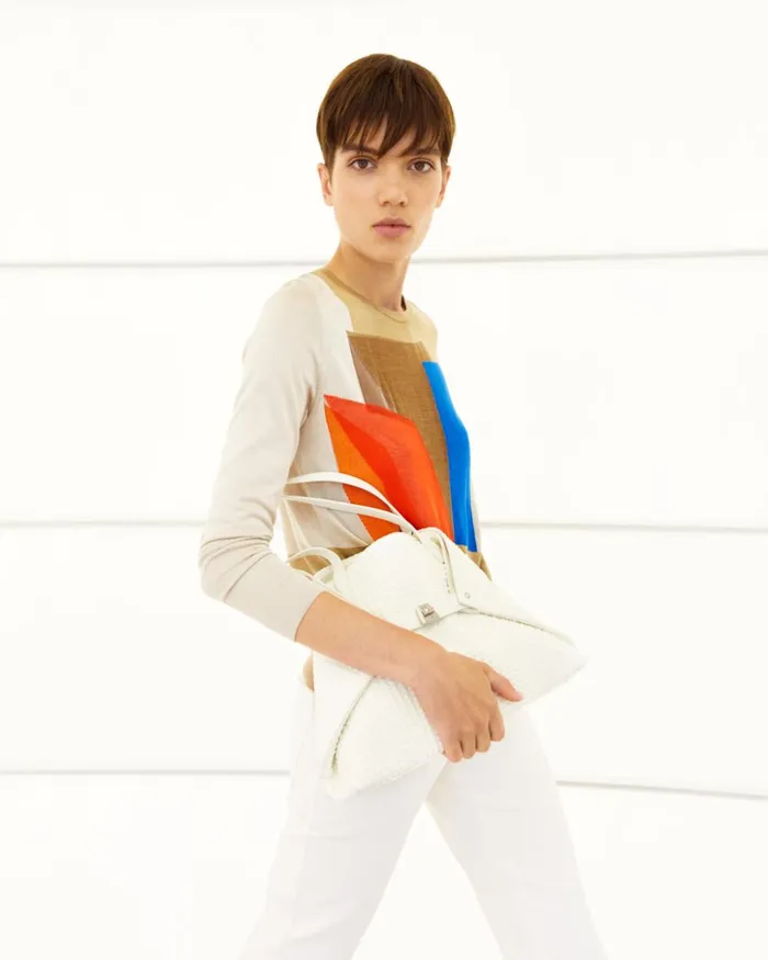 Small Ai Shoulder Bag In Techno Trapezoid Fabric White Women Akris Tote Bags