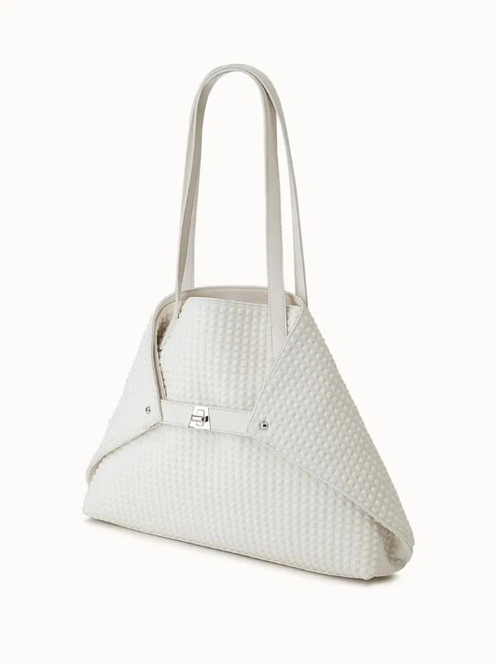 Small Ai Shoulder Bag In Techno Trapezoid Fabric White Women Akris Tote Bags
