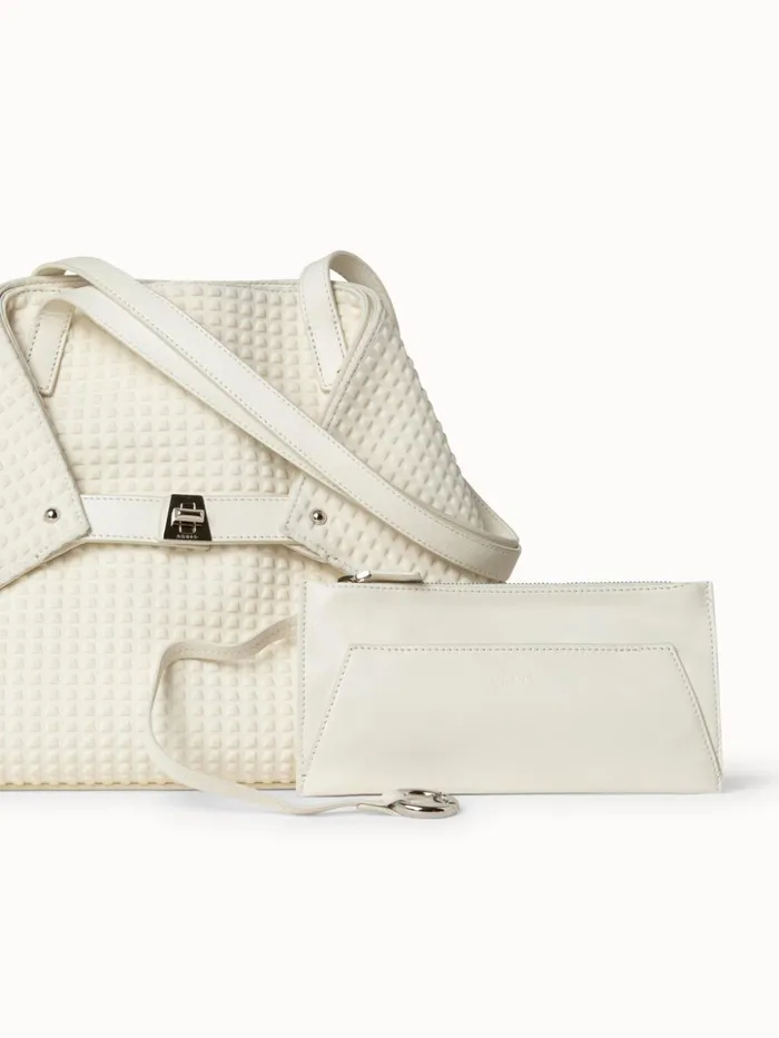 Small Ai Shoulder Bag In Techno Trapezoid Fabric White Women Akris Tote Bags