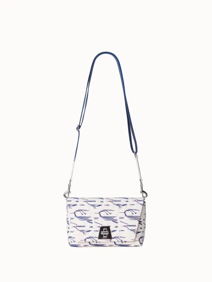 Small Anouk Day Bag In Canvas With Kasuri Birds Print Creamdenim Women Akris Crossbody Bags Small Anouk Day Bag In Canvas With Kasuri Birds Print Creamdenim Women Akris Crossbody Bags