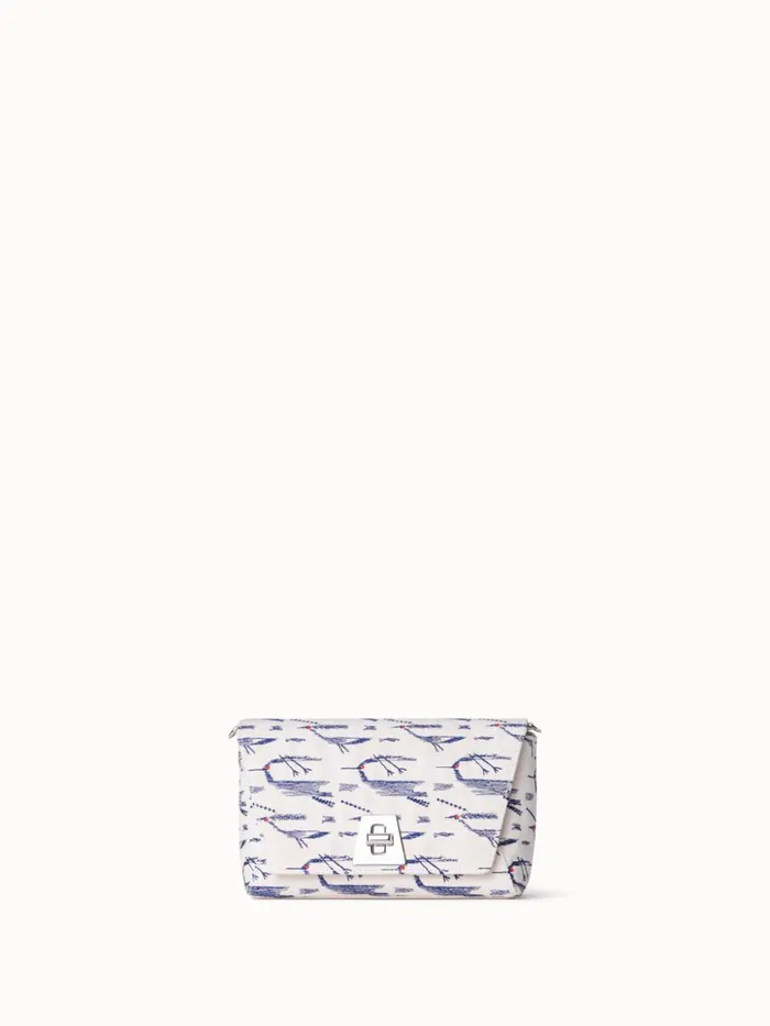 Small Anouk Day Bag In Canvas With Kasuri Birds Print Creamdenim Women Akris Crossbody Bags