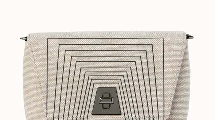Small Anouk Day Bag In Trapezoid Square Print On Canvas Blackalabaster Women Akris Crossbody Bags
