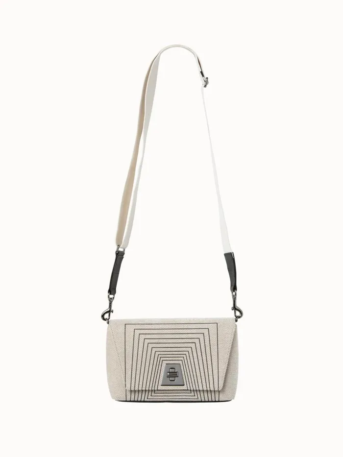 Small Anouk Day Bag In Trapezoid Square Print On Canvas Blackalabaster Women Akris Crossbody Bags