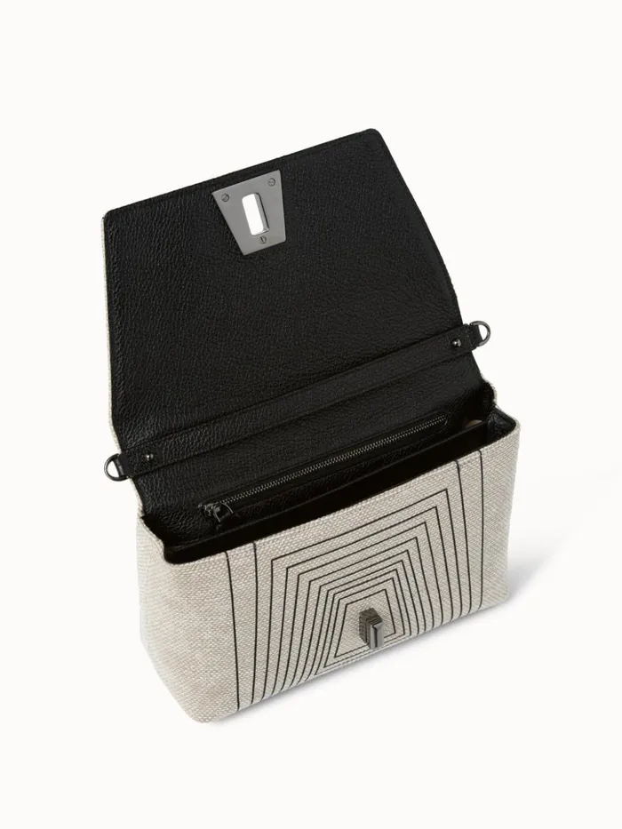 Small Anouk Day Bag In Trapezoid Square Print On Canvas Blackalabaster Women Akris Crossbody Bags