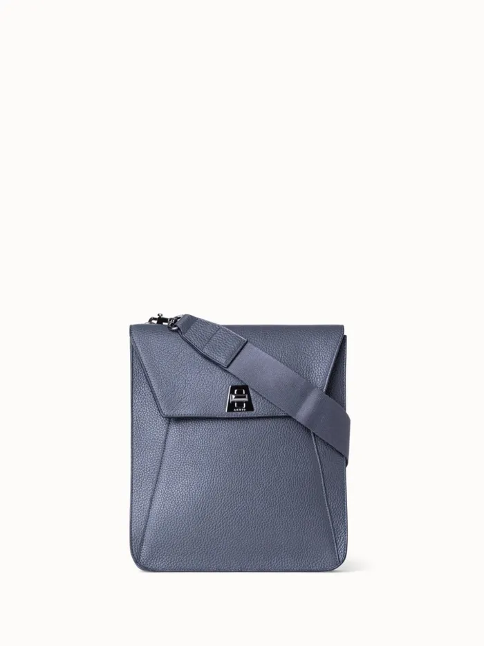 Small Anouk Messenger Bag In Leather Graphite Women Akris Crossbody Bags