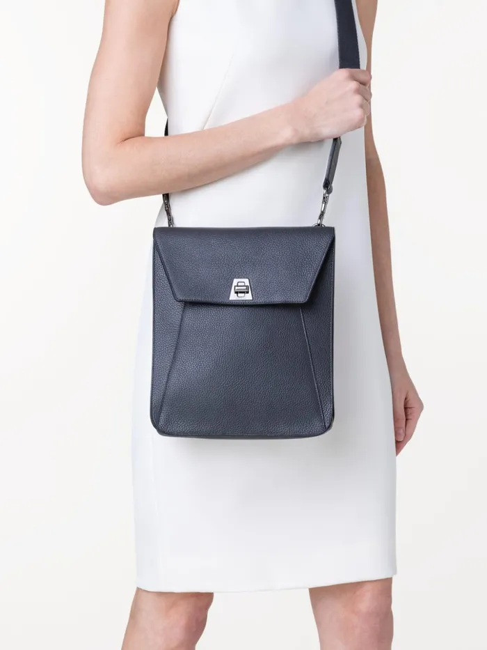 Small Anouk Messenger Bag In Leather Graphite Women Akris Crossbody Bags