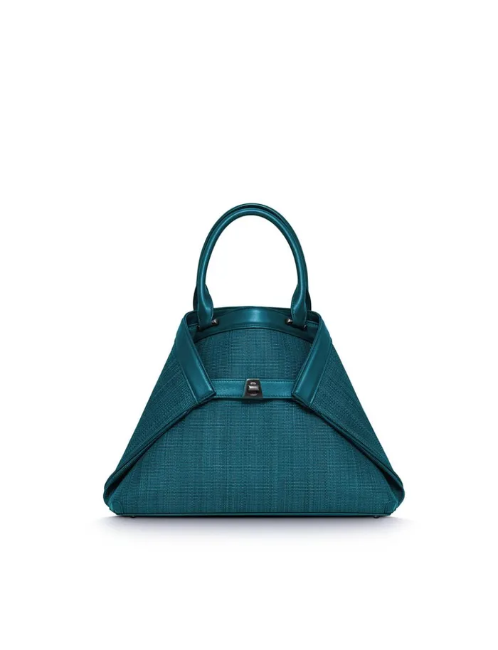 Small Handbag In Horsehair Fabric Deep Petrol Women Akris Top Handle Bags