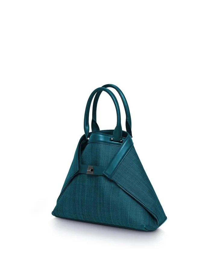 Small Handbag In Horsehair Fabric Deep Petrol Women Akris Top Handle Bags