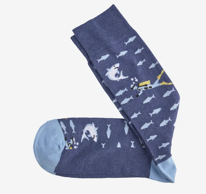 Socks Men Johnston and Murphy Novelty Socks Denim Sharks And Diver