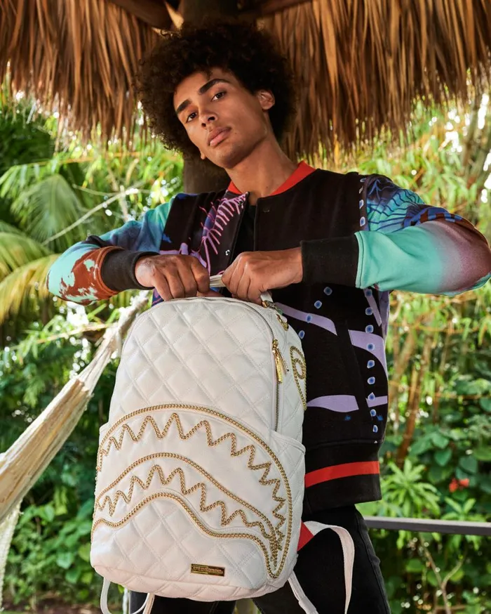SPRAYGROUND Backpacks RIVIERA LE BLANC GOLD CHAIN SHARK BACKPACK DLXV 8211 Universal SPRAYGROUND Backpacks RIVIERA LE BLANC GOLD CHAIN SHARK BACKPACK DLXV 8211 Universal