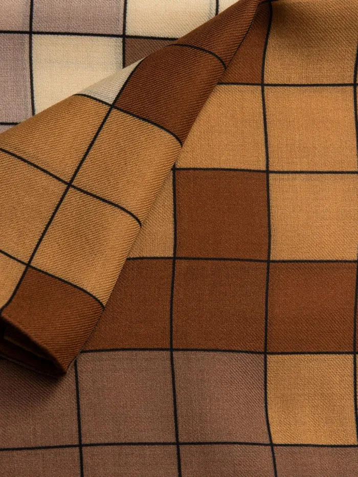 Square Cashmere Silk Scarf With Drei Teile Print Camel Women Akris Cashmere