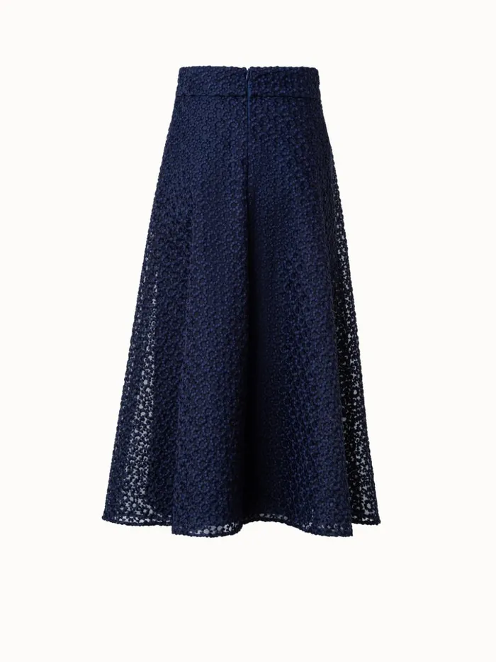 St Gallen Flower Embroidery Organza ALine Skirt Navy Women Akris Skirts