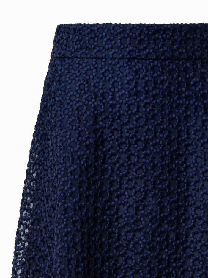 St Gallen Flower Embroidery Organza ALine Skirt Navy Women Akris Skirts