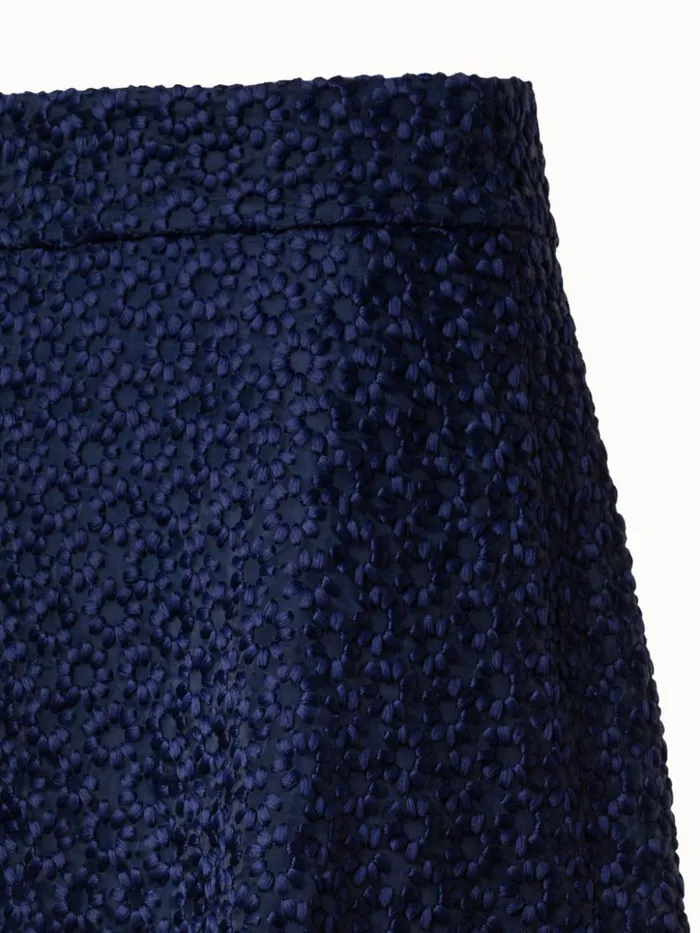 St Gallen Flower Embroidery Organza ALine Skirt Navy Women Akris Skirts