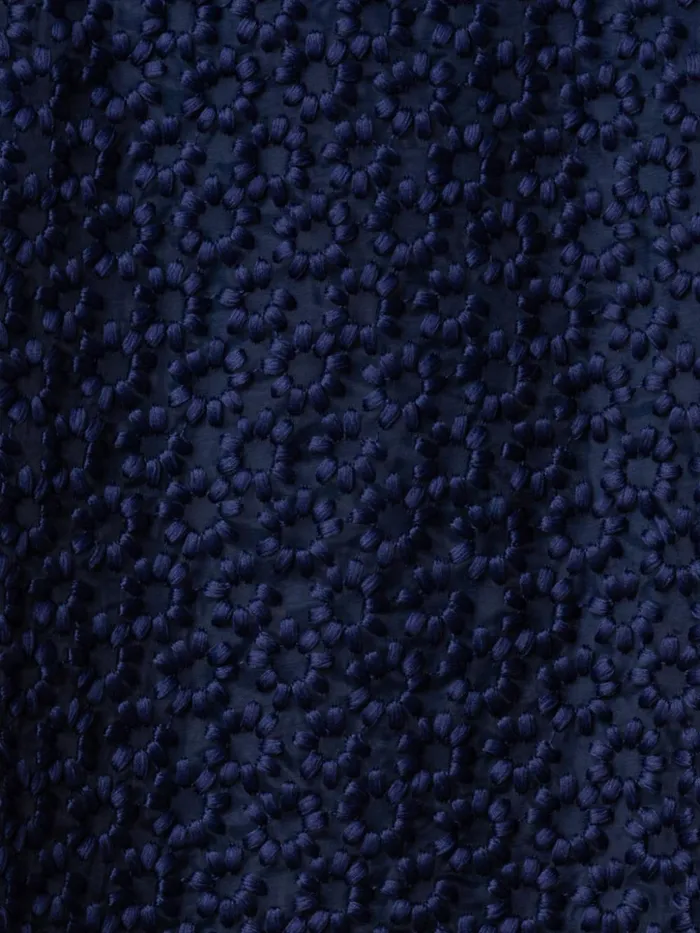St Gallen Flower Embroidery Organza ALine Skirt Navy Women Akris Skirts