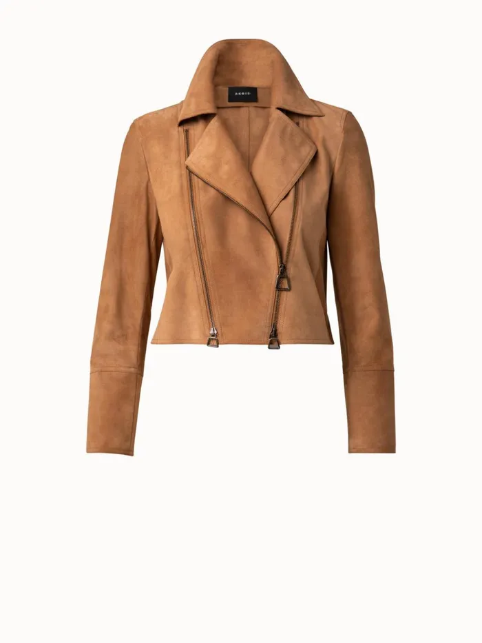 Suede Motorbike Jacket Cardboard Women Akris Jackets