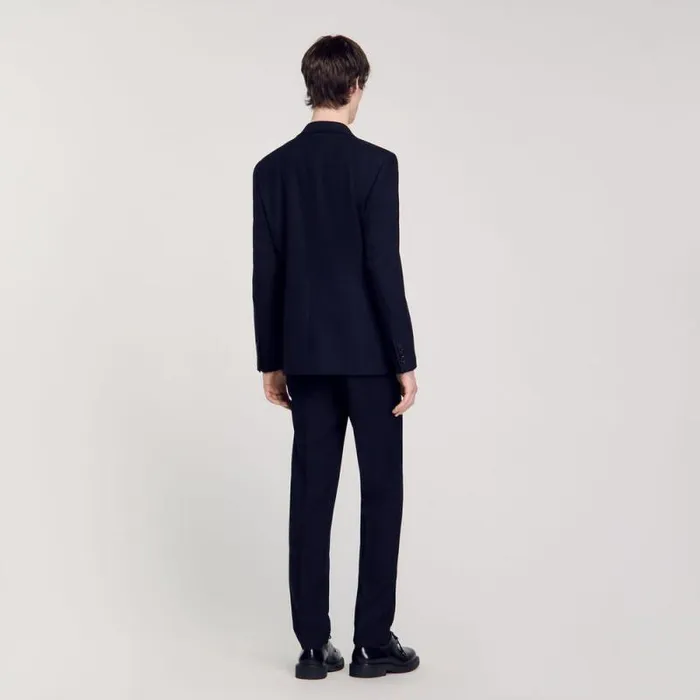Suits and Blazers Men SANDRO Wool Suit Jacket Navy Blue