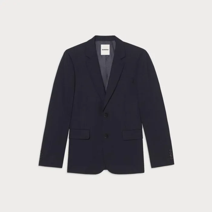 Suits and Blazers Men SANDRO Wool Suit Jacket Navy Blue