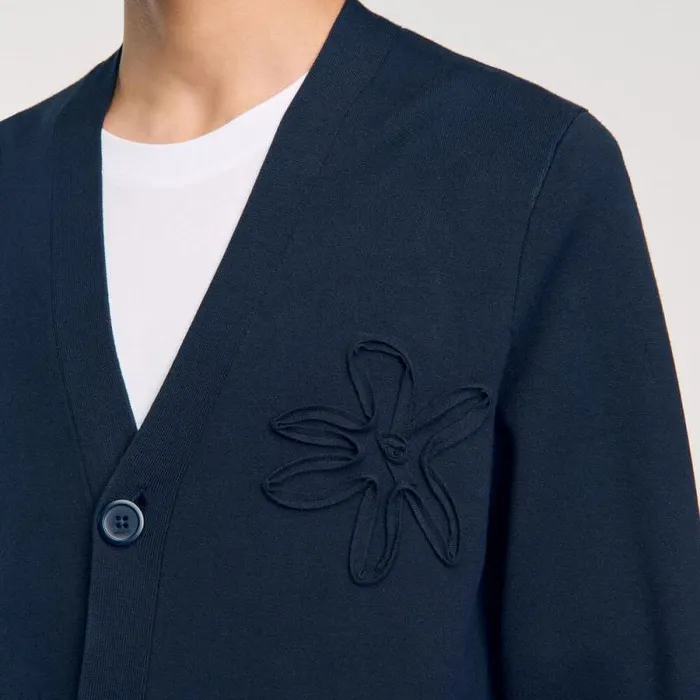 Sweaters and Cardigans Men SANDRO Cardigan With Flower Detail Blue Prusse