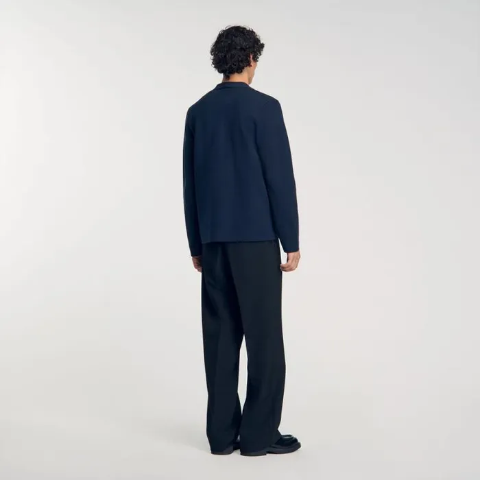 Sweaters and Cardigans Men SANDRO Cardigan With Flower Detail Blue Prusse