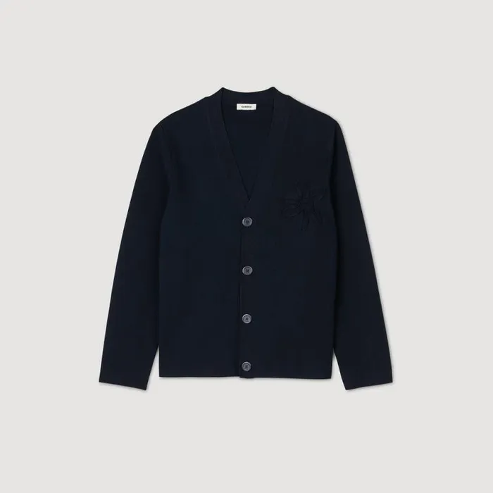 Sweaters and Cardigans Men SANDRO Cardigan With Flower Detail Blue Prusse