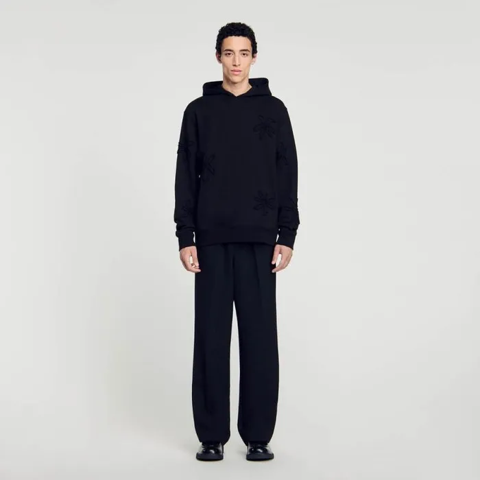 Sweaters and Cardigans Men SANDRO Floral Hoodie Black