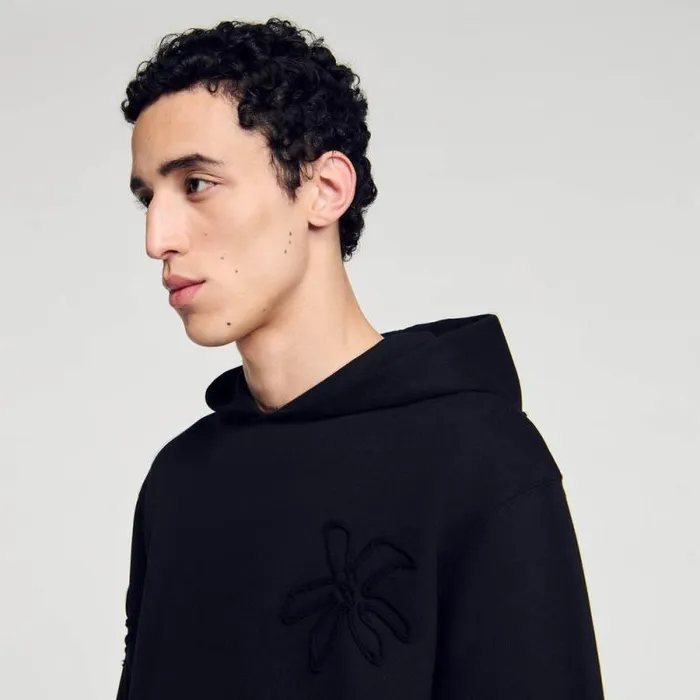 Sweaters and Cardigans Men SANDRO Floral Hoodie Black