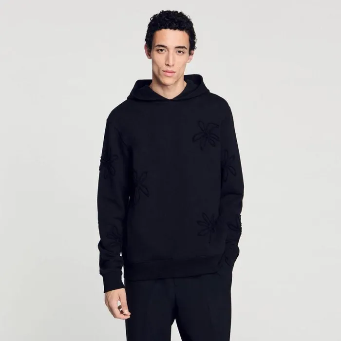 Sweaters and Cardigans Men SANDRO Floral Hoodie Black