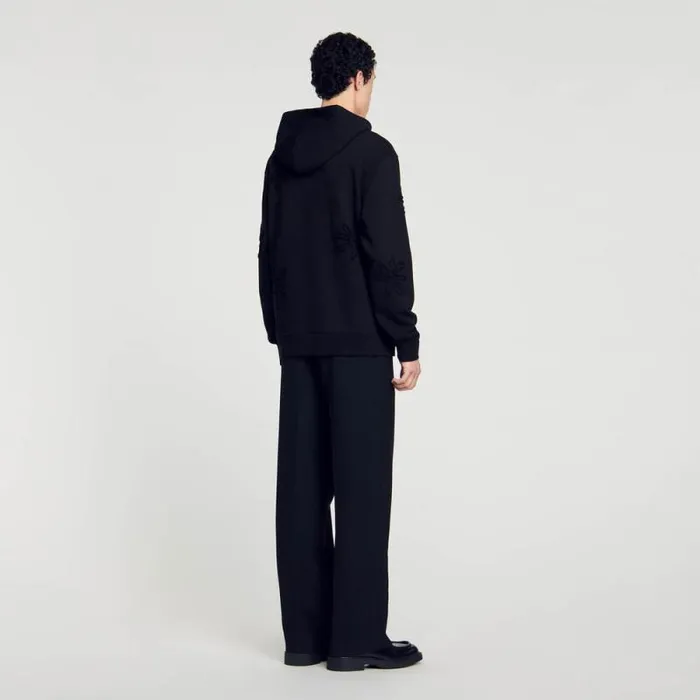 Sweaters and Cardigans Men SANDRO Floral Hoodie Black