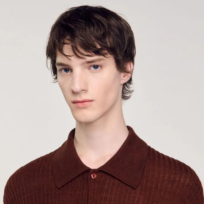 Sweaters and Cardigans Men SANDRO Knit Shirt Cognac