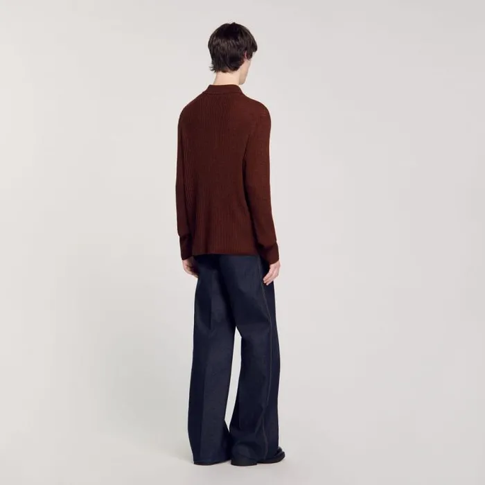 Sweaters and Cardigans Men SANDRO Knit Shirt Cognac