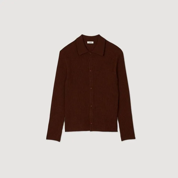 Sweaters and Cardigans Men SANDRO Knit Shirt Cognac