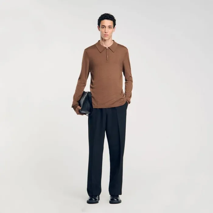 Sweaters and Cardigans Men SANDRO Knitted Polo Sweater Caramel