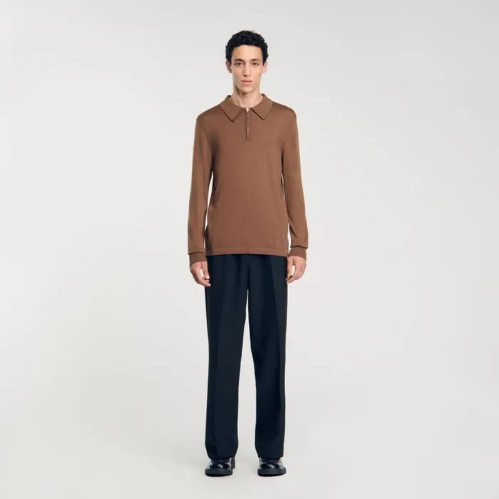 Sweaters and Cardigans Men SANDRO Knitted Polo Sweater Caramel