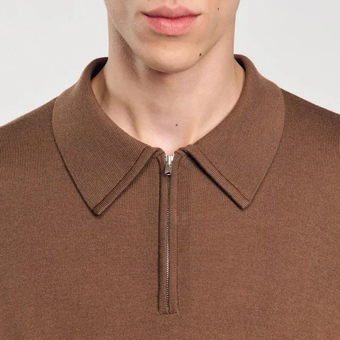 Sweaters and Cardigans Men SANDRO Knitted Polo Sweater Caramel