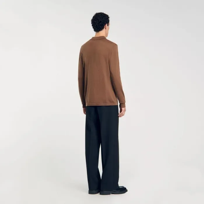 Sweaters and Cardigans Men SANDRO Knitted Polo Sweater Caramel
