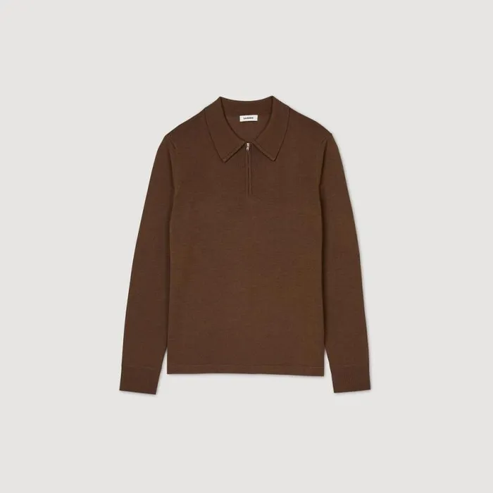Sweaters and Cardigans Men SANDRO Knitted Polo Sweater Caramel