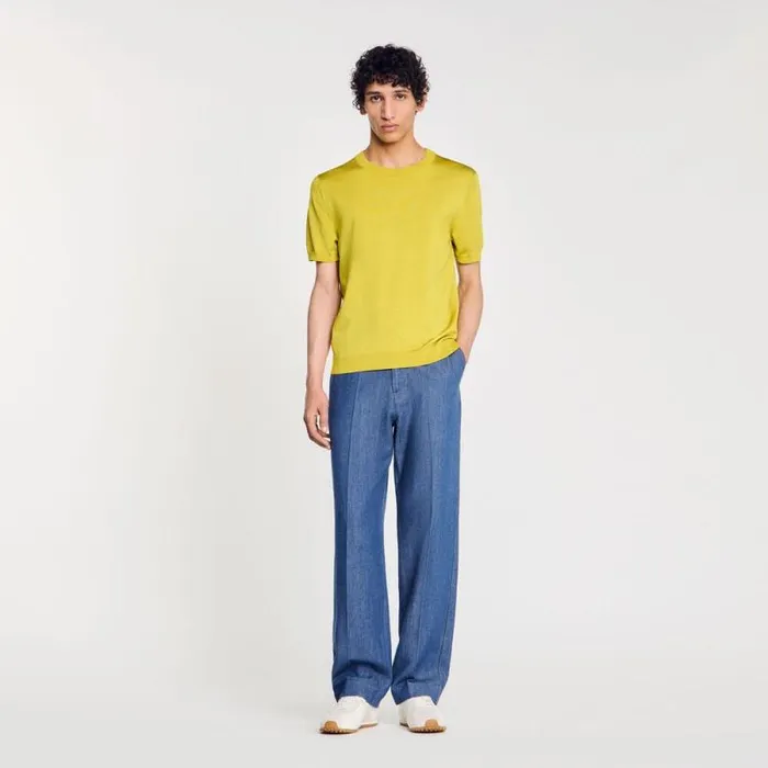 Sweaters and Cardigans Men SANDRO Knitted Tshirt Super Green