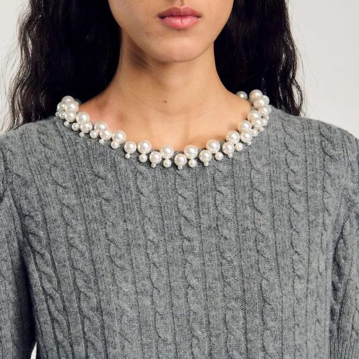 Sweaters and Cardigans Women SANDRO Cable Knit Jumper Grey