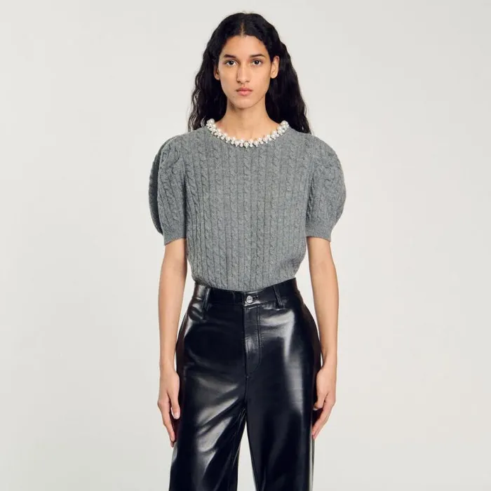 Sweaters and Cardigans Women SANDRO Cable Knit Jumper Grey