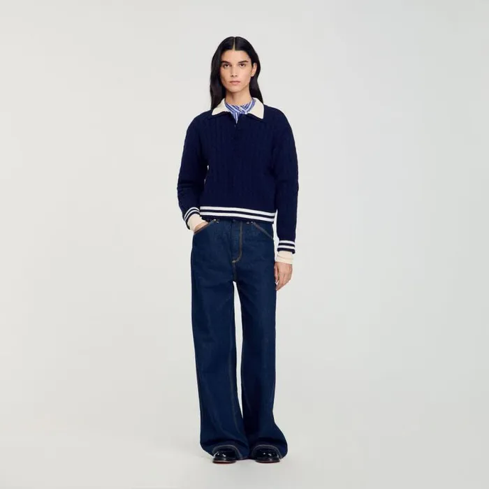 Sweaters and Cardigans Women SANDRO Cable Knit Sweater Navy Blue