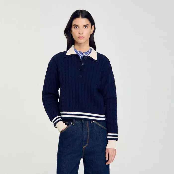 Sweaters and Cardigans Women SANDRO Cable Knit Sweater Navy Blue