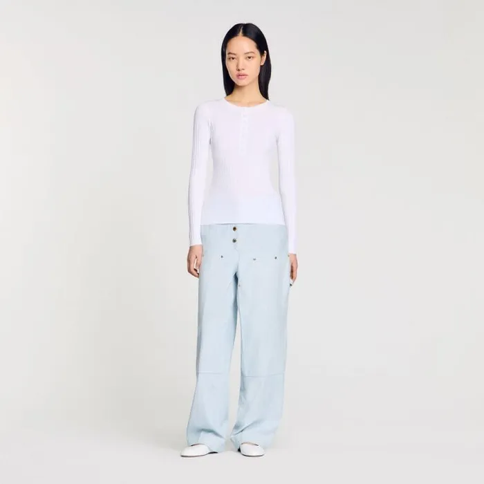Sweaters and Cardigans Women SANDRO Ribbed Jumper With Tunisian Collar White
